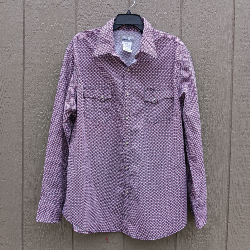 Wrangler Wrancher Men's Long Sleeve Button-Up Shirt With Pearl Snaps XL